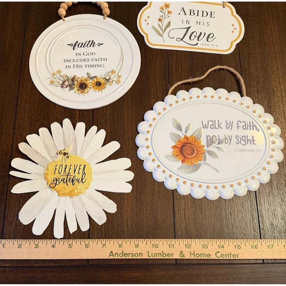 Hobby Lobby Christian Wall Decor Set of 4 Metal Signs Sunflower Daisy Faith